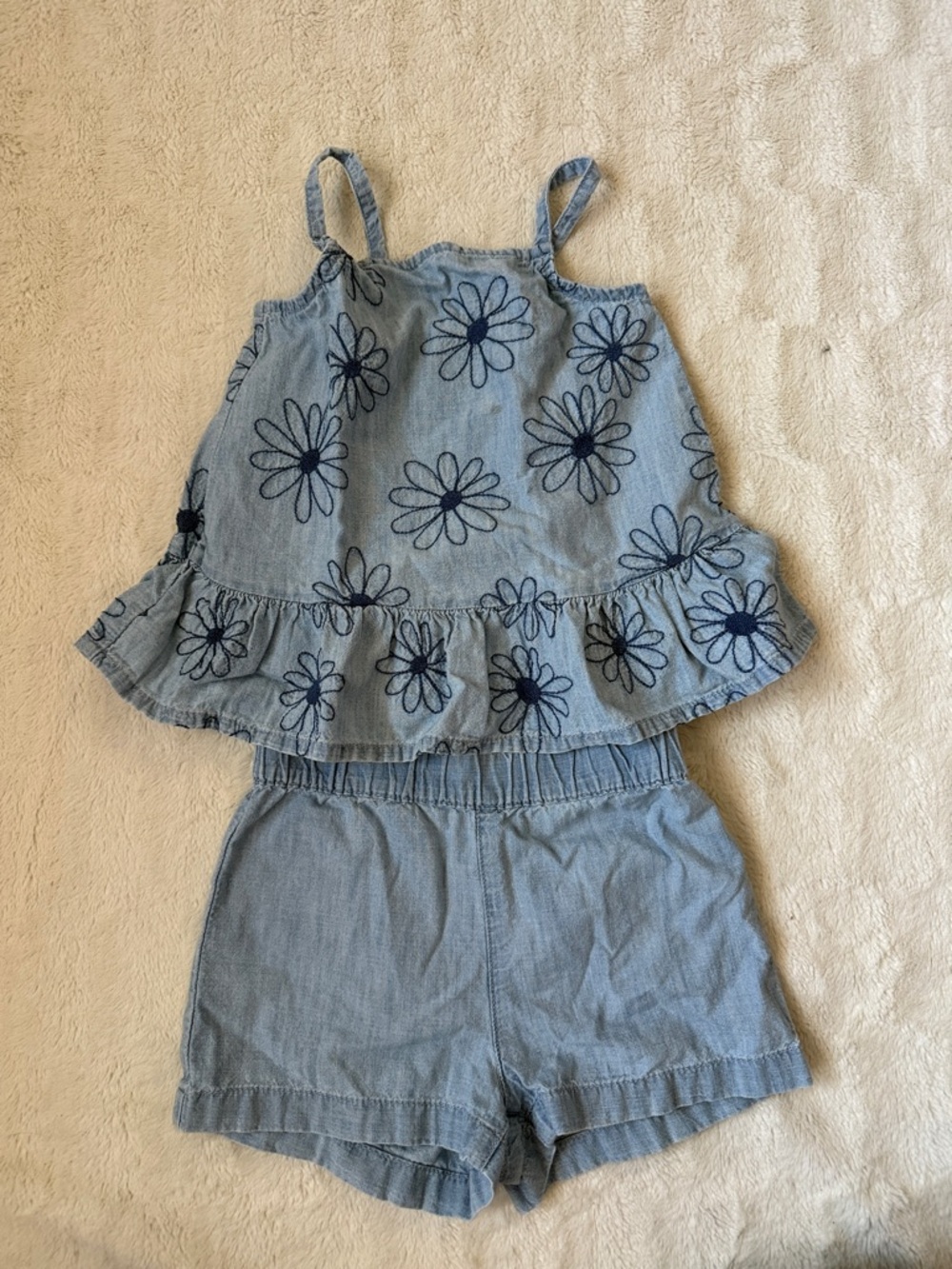 GAP 4T Girls Light Blue Denim Floral Tank & Shorts Set